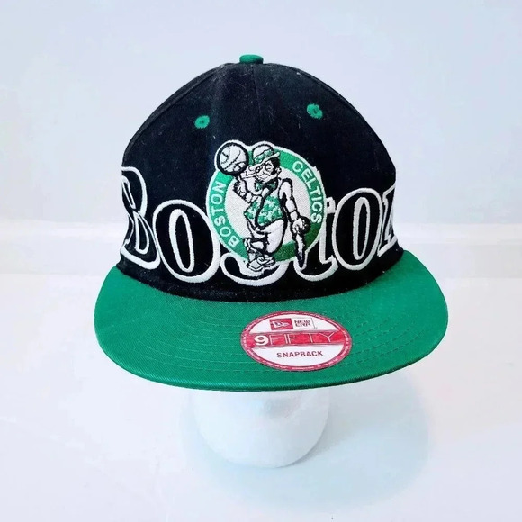 Boston Celtics New Era Baseball Hat NWT Snapback Black Green Embroidered 9Fifty - Picture 1 of 2